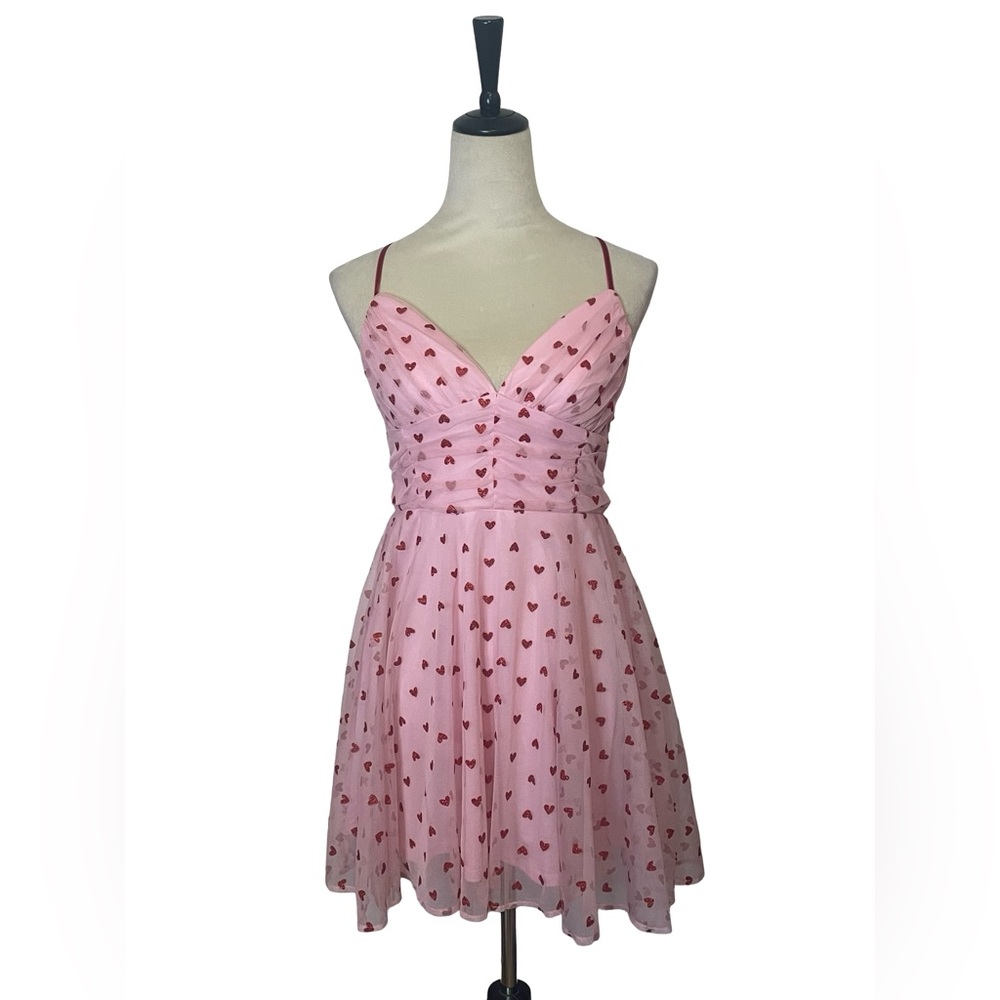 Altar'd State Pink Dress With Red Glitter Hearts - Picture 2 of 6